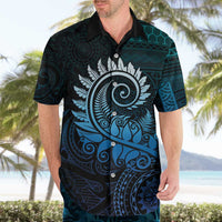 New Zealand Maori Koru Fern Hawaiian Shirt Spiral Polynesian Style Aqua Gradient