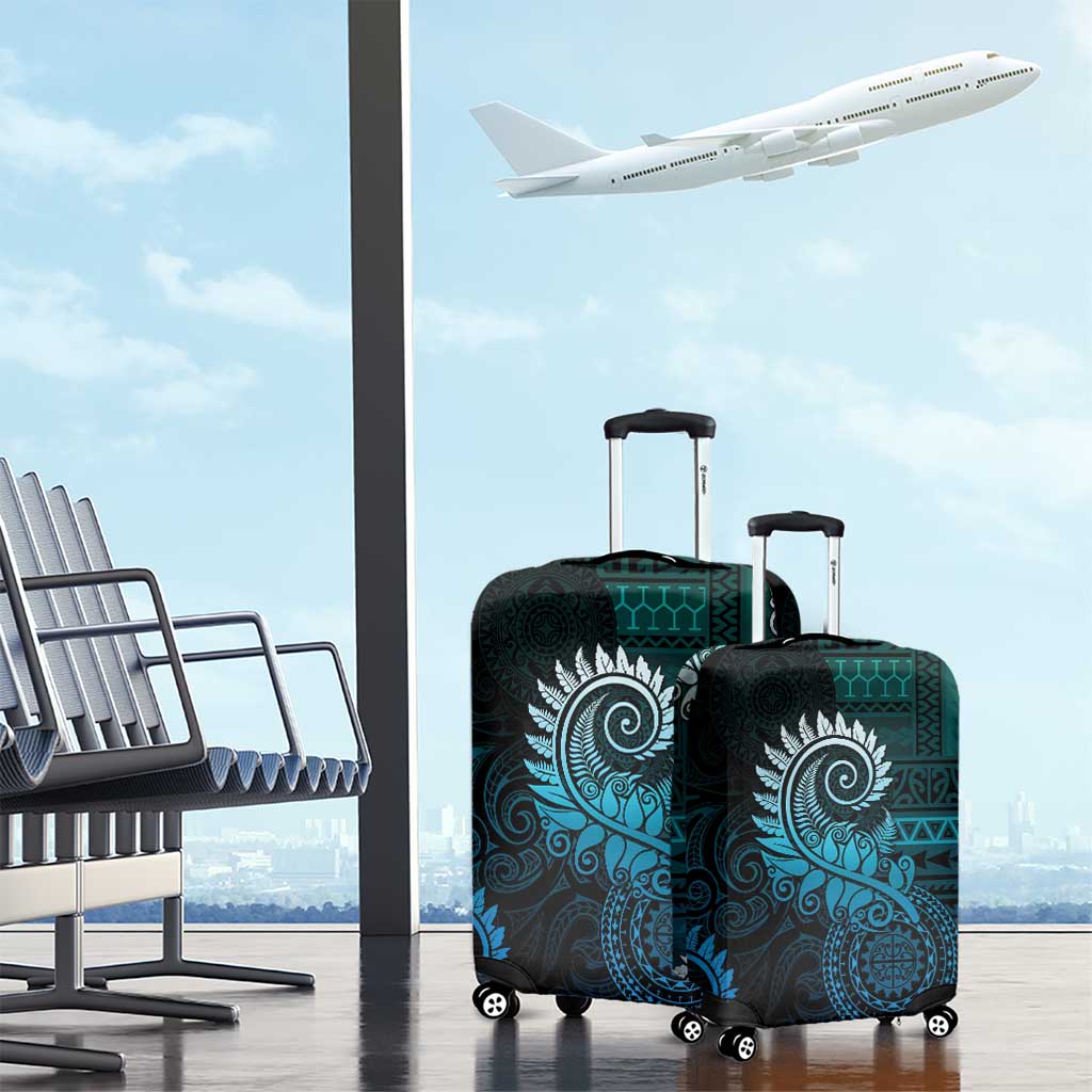 New Zealand Maori Koru Fern Luggage Cover Spiral Polynesian Style Aqua Gradient