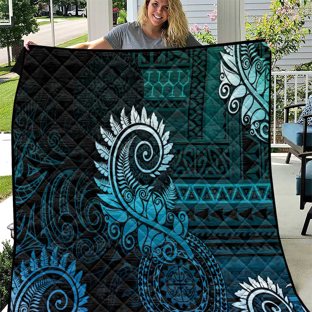 New Zealand Maori Koru Fern Quilt Spiral Polynesian Style Aqua Gradient LT05 Aqua - Polynesian Pride