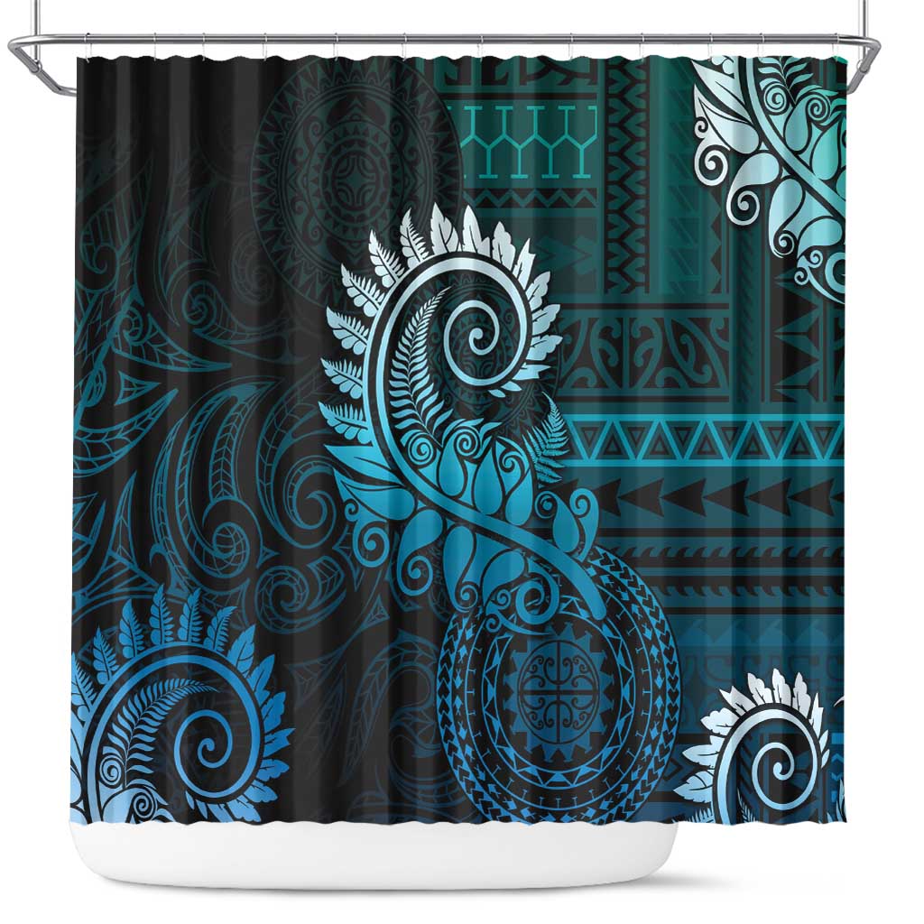 New Zealand Maori Koru Fern Shower Curtain Spiral Polynesian Style Aqua Gradient LT05 Aqua - Polynesian Pride