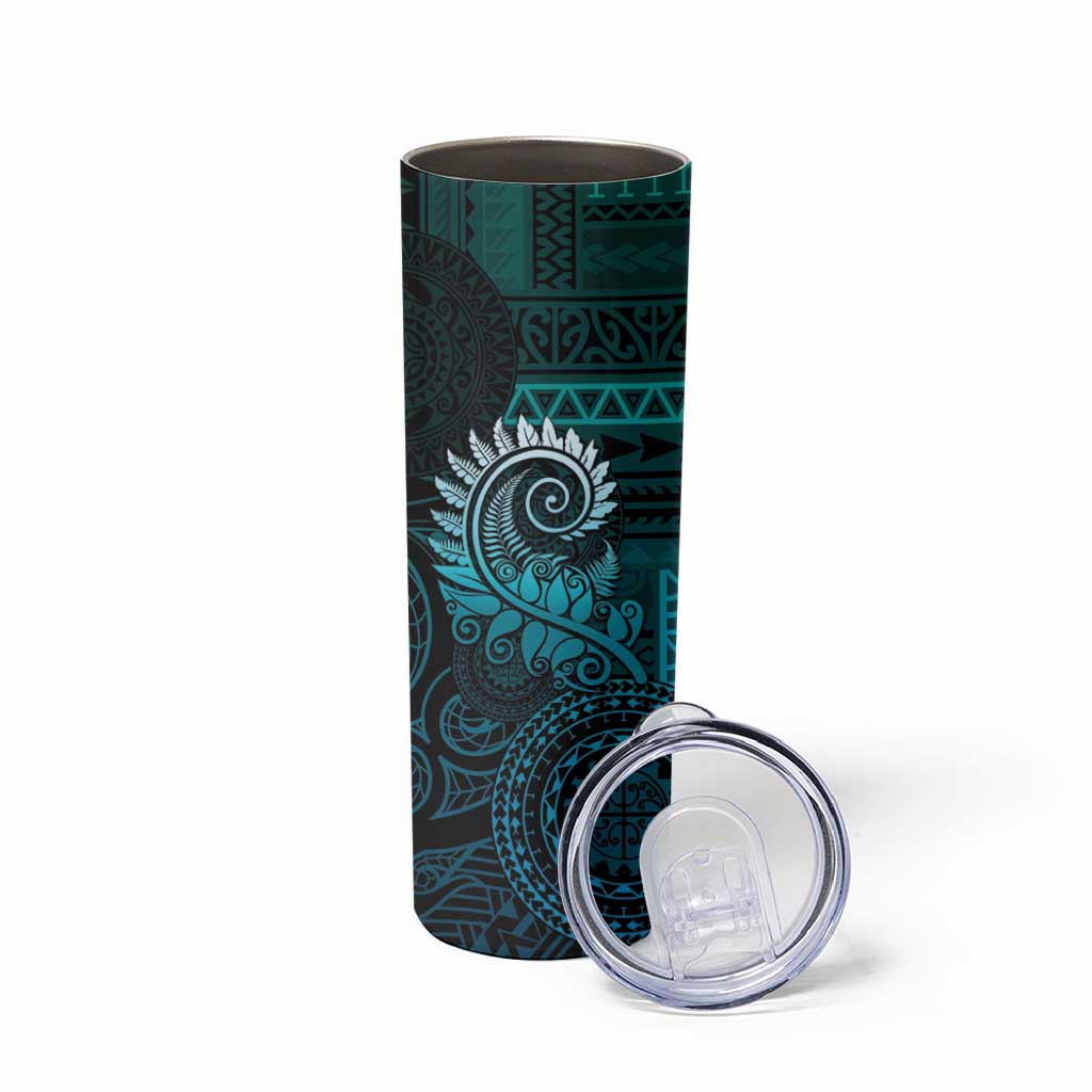 New Zealand Maori Koru Fern Skinny Tumbler Spiral Polynesian Style Aqua Gradient