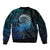 New Zealand Maori Koru Fern Sleeve Zip Bomber Jacket Spiral Polynesian Style Aqua Gradient