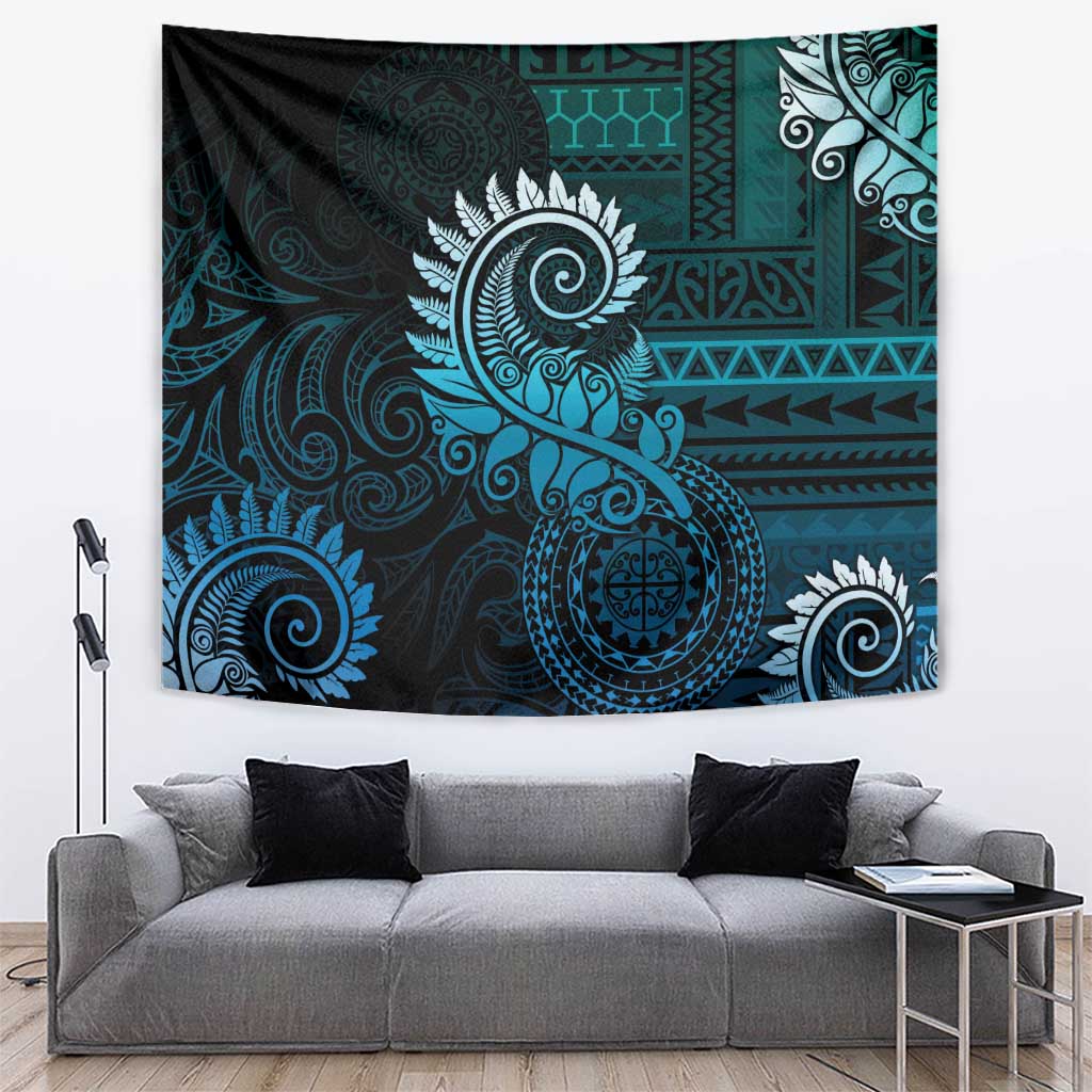 New Zealand Maori Koru Fern Tapestry Spiral Polynesian Style Aqua Gradient LT05 Aqua - Polynesian Pride