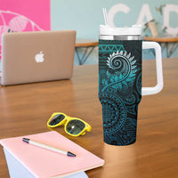 New Zealand Maori Koru Fern Tumbler With Handle Spiral Polynesian Style Aqua Gradient