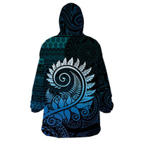 New Zealand Maori Koru Fern Wearable Blanket Hoodie Spiral Polynesian Style Aqua Gradient