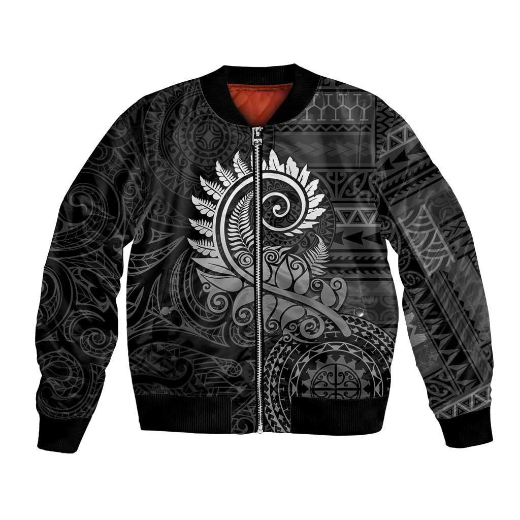 New Zealand Maori Koru Fern Bomber Jacket Spiral Polynesian Style Gray LT05 Unisex Gray - Polynesian Pride