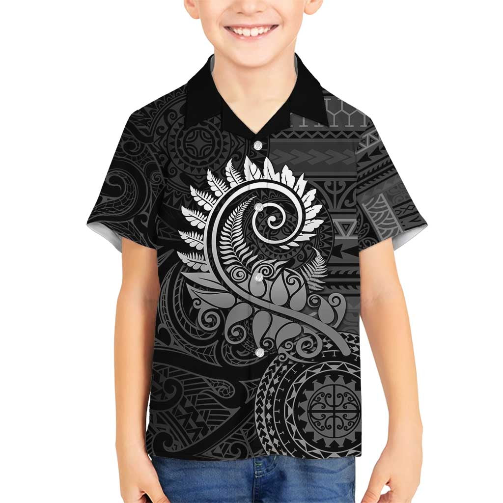 New Zealand Maori Koru Fern Family Matching Long Sleeve Bodycon Dress and Hawaiian Shirt Spiral Polynesian Style Gray