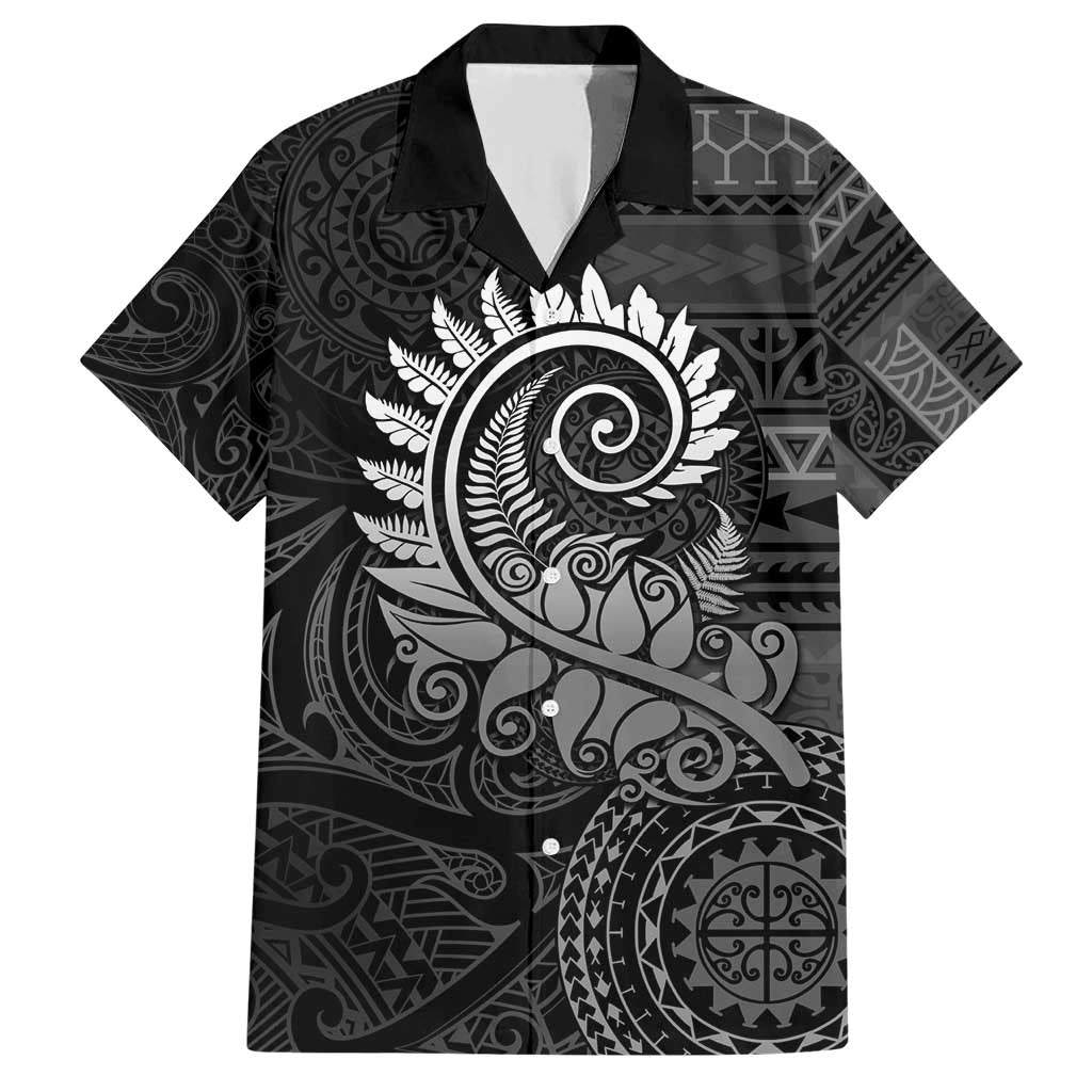 New Zealand Maori Koru Fern Family Matching Short Sleeve Bodycon Dress and Hawaiian Shirt Spiral Polynesian Style Gray LT05 Dad's Shirt - Short Sleeve Gray - Polynesian Pride