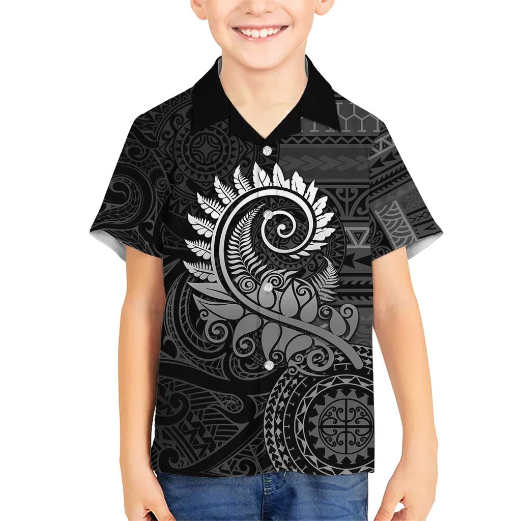 New Zealand Maori Koru Fern Family Matching Short Sleeve Bodycon Dress and Hawaiian Shirt Spiral Polynesian Style Gray LT05 Son's Shirt Gray - Polynesian Pride