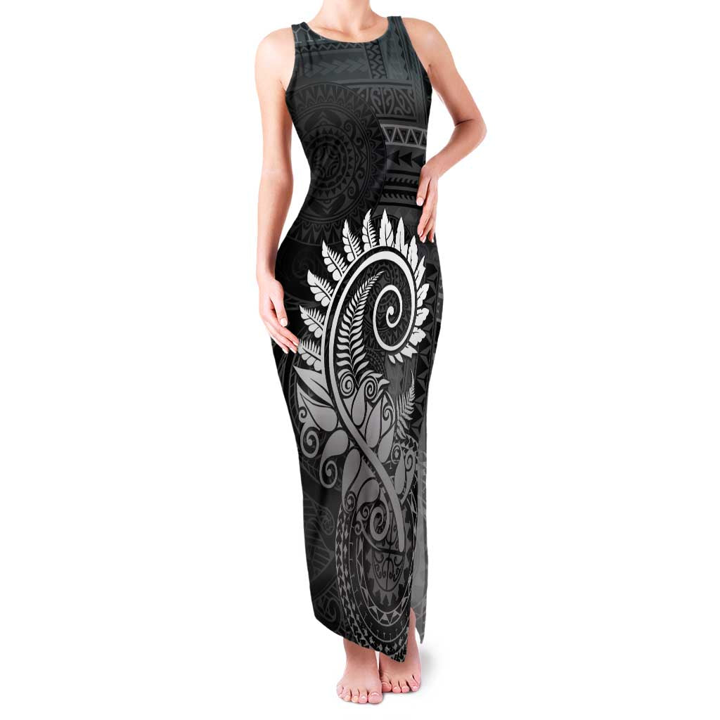 New Zealand Maori Koru Fern Family Matching Tank Maxi Dress and Hawaiian Shirt Spiral Polynesian Style Gray
