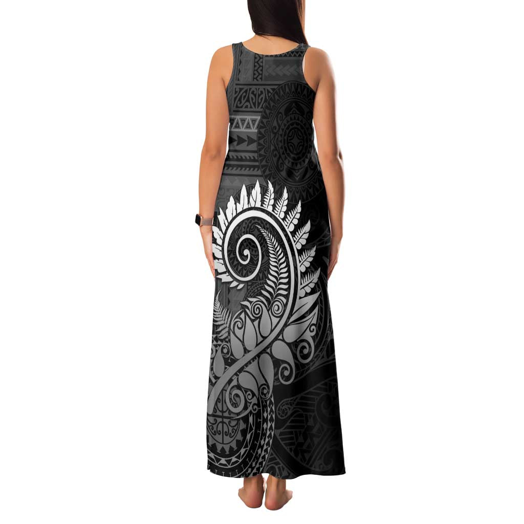 New Zealand Maori Koru Fern Family Matching Tank Maxi Dress and Hawaiian Shirt Spiral Polynesian Style Gray
