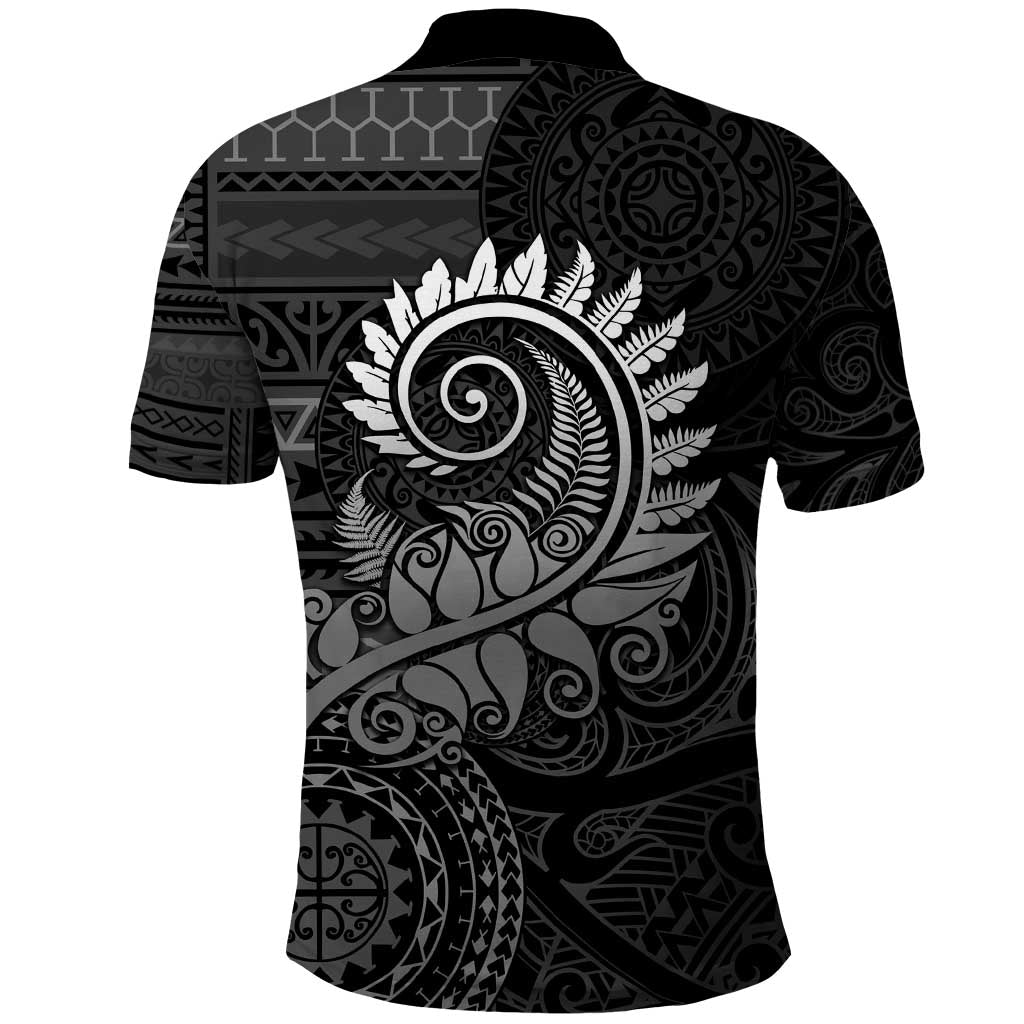 New Zealand Maori Koru Fern Polo Shirt Spiral Polynesian Style Gray