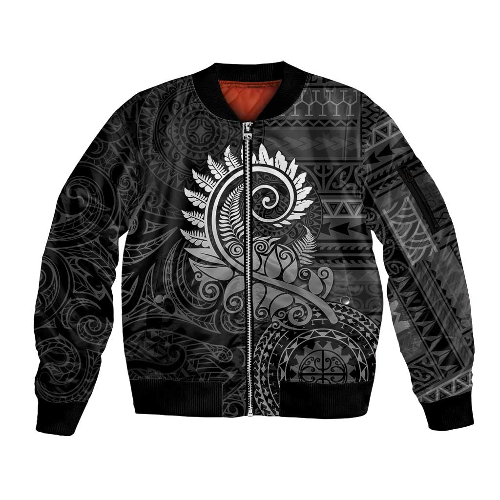 New Zealand Maori Koru Fern Sleeve Zip Bomber Jacket Spiral Polynesian Style Gray LT05 Unisex Gray - Polynesian Pride