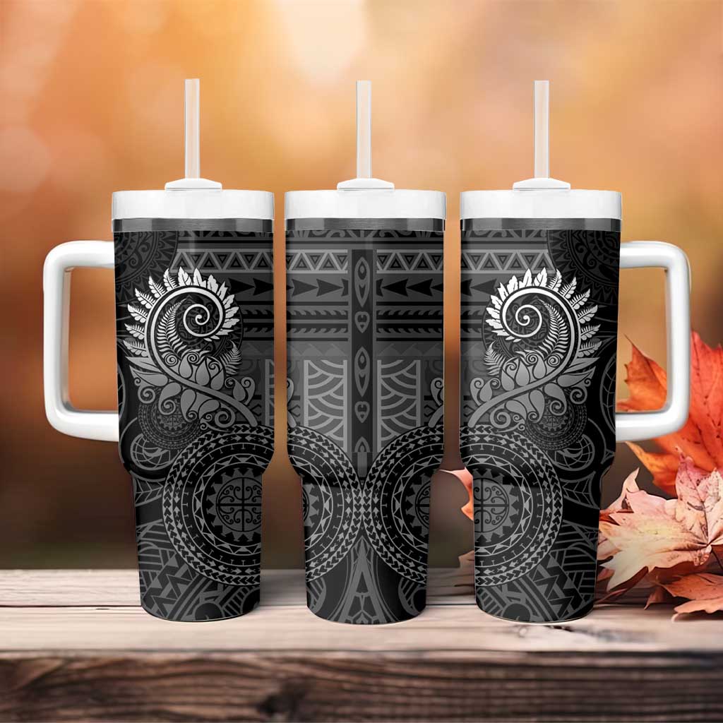 New Zealand Maori Koru Fern Tumbler With Handle Spiral Polynesian Style Gray