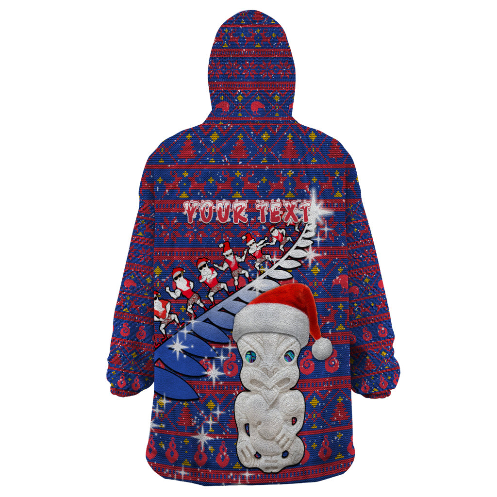 Personalized New Zealand Christmas Wearable Blanket Hoodie Haka Fern Santa Tiki Meri Kirihimete LT05 - Polynesian Pride