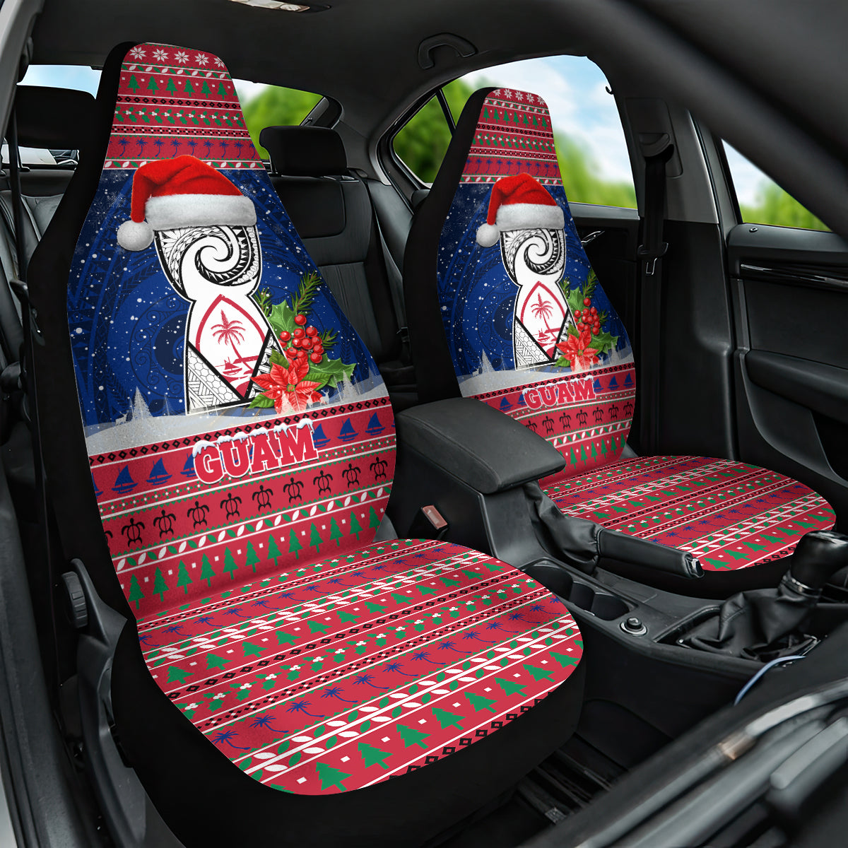 Guam Christmas Car Seat Cover Guaman Seal Poinsettia Felis Pasgua LT05 One Size Red - Polynesian Pride