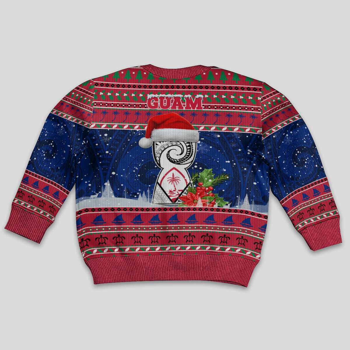 Guam Christmas Kid Ugly Christmas Sweater Guaman Seal Poinsettia Felis Pasgua LT05 - Polynesian Pride