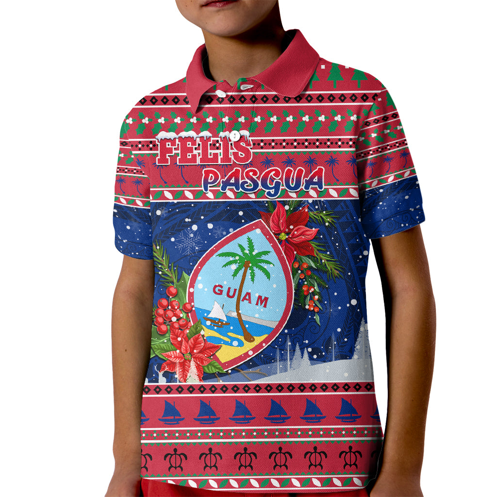 Guam Christmas Kid Polo Shirt Guaman Seal Poinsettia Felis Pasgua LT05 Kid Red - Polynesian Pride