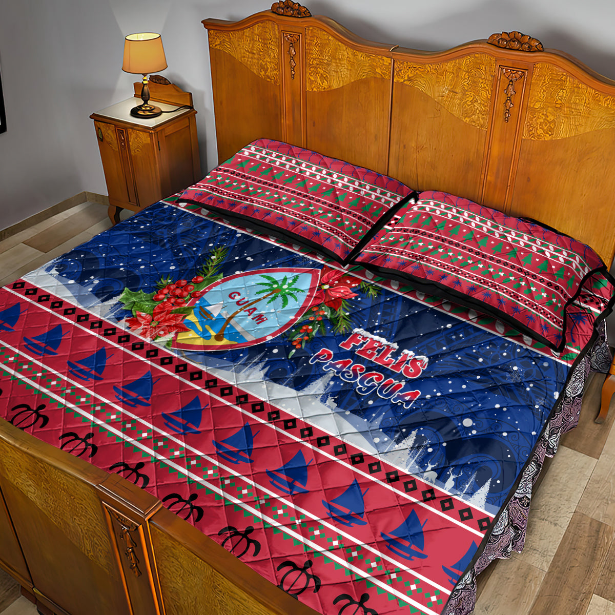 Guam Christmas Quilt Bed Set Guaman Seal Poinsettia Felis Pasgua LT05 - Polynesian Pride