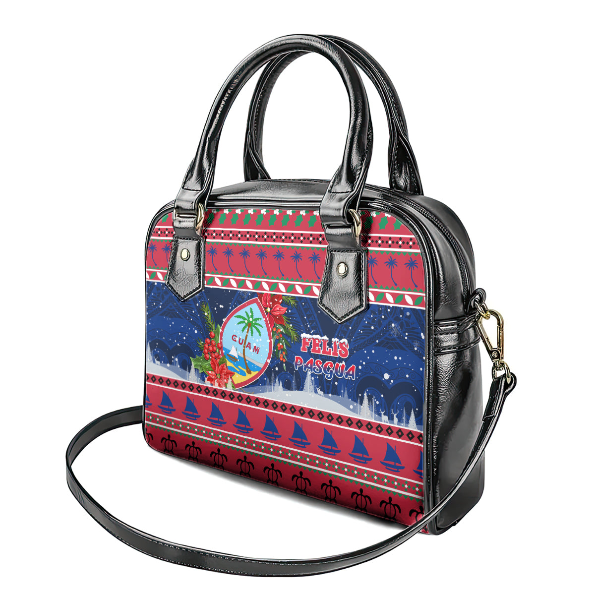 Guam Christmas Shoulder Handbag Guaman Seal Poinsettia Felis Pasgua LT05 - Polynesian Pride