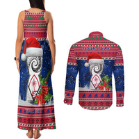 Personalized Guam Christmas Couples Matching Tank Maxi Dress and Long Sleeve Button Shirts Guaman Seal Poinsettia Felis Pasgua LT05 - Polynesian Pride