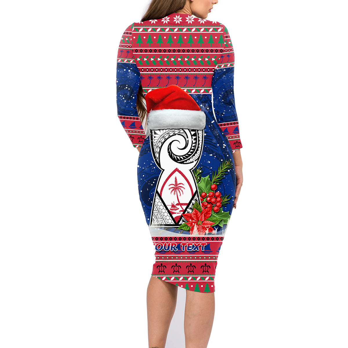 Personalized Guam Christmas Family Matching Long Sleeve Bodycon Dress and Hawaiian Shirt Guaman Seal Poinsettia Felis Pasgua LT05 - Polynesian Pride
