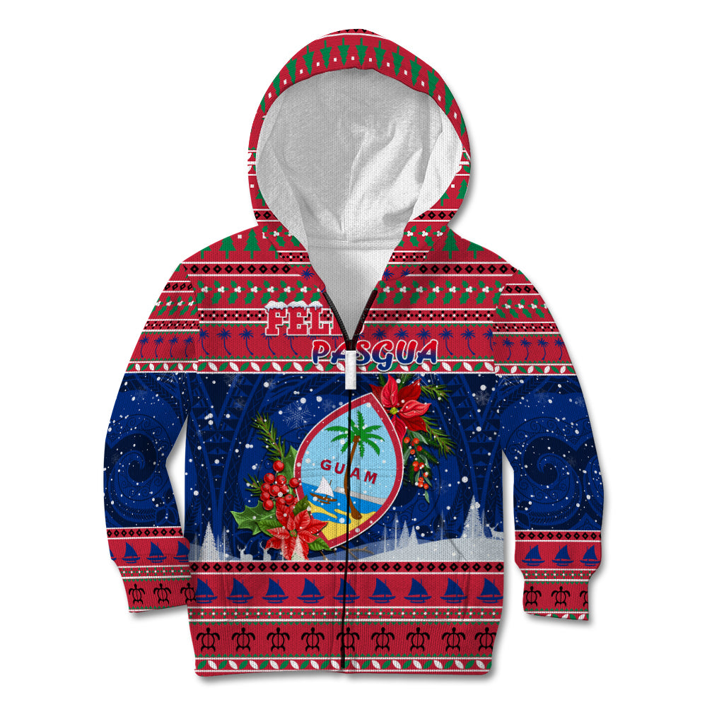 Personalized Guam Christmas Kid Hoodie Guaman Seal Poinsettia Felis Pasgua LT05 Zip Hoodie Red - Polynesian Pride