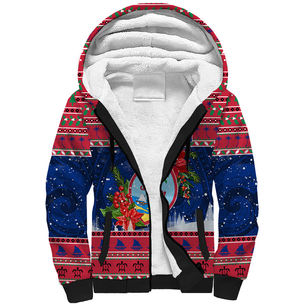 Personalized Guam Christmas Sherpa Hoodie Guaman Seal Poinsettia Felis Pasgua LT05 Unisex Red - Polynesian Pride