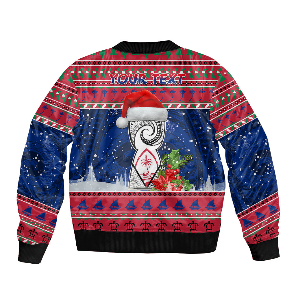 Personalized Guam Christmas Sleeve Zip Bomber Jacket Guaman Seal Poinsettia Felis Pasgua LT05 - Polynesian Pride