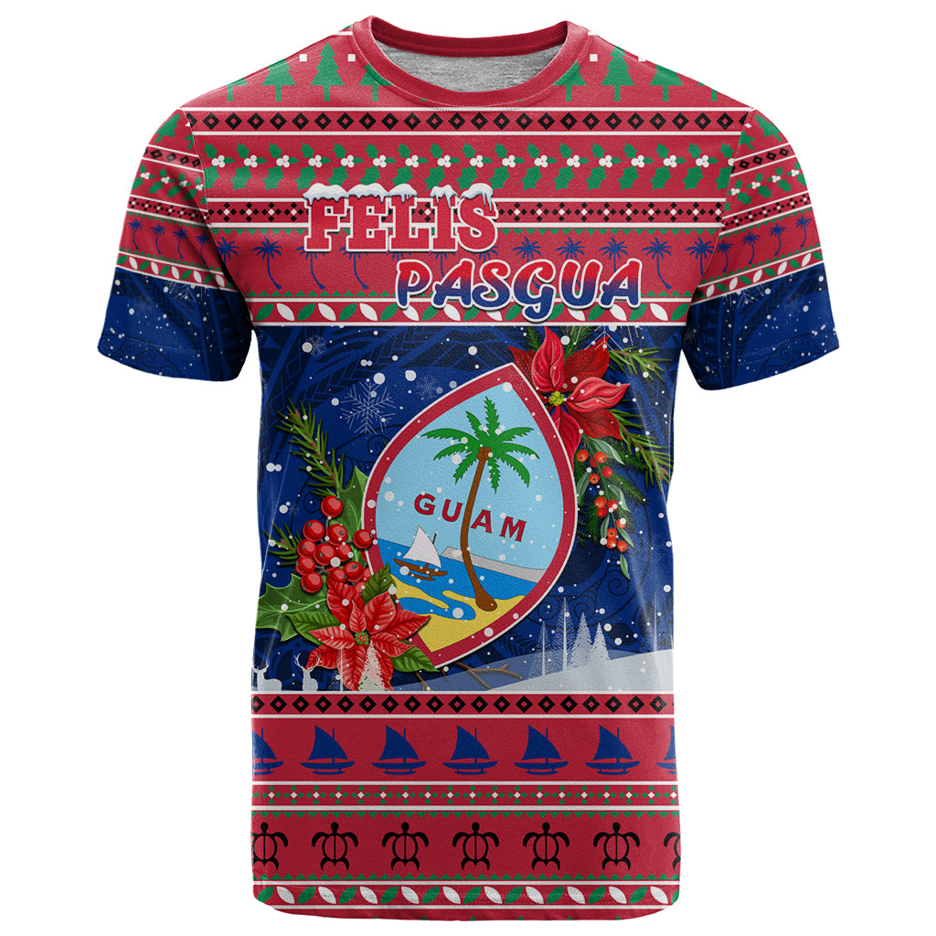 Personalized Guam Christmas T Shirt Guaman Seal Poinsettia Felis Pasgua LT05 Red - Polynesian Pride