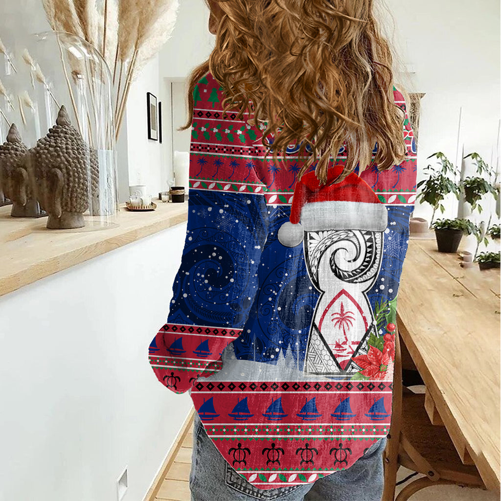 Personalized Guam Christmas Women Casual Shirt Guaman Seal Poinsettia Felis Pasgua LT05 - Polynesian Pride