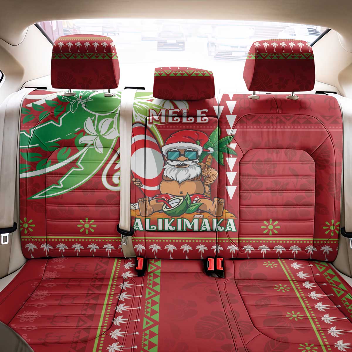 Hawaii Christmas Back Car Seat Cover Funny Santa Claus Surf Mele Kalikimaka LT05 - Polynesian Pride