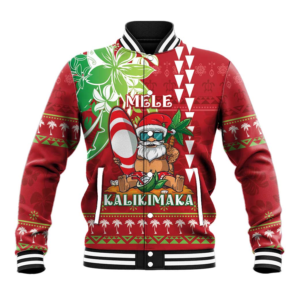 Personalised Hawaii Christmas Baseball Jacket Funny Santa Claus Surf Mele Kalikimaka