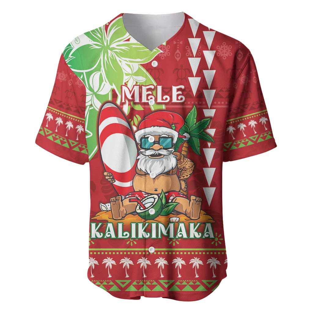 Personalised Hawaii Christmas Baseball Jersey Funny Santa Claus Surf Mele Kalikimaka LT05 Red - Polynesian Pride