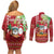 Personalised Hawaii Christmas Couples Matching Off Shoulder Short Dress and Long Sleeve Button Shirt Funny Santa Claus Surf Mele Kalikimaka