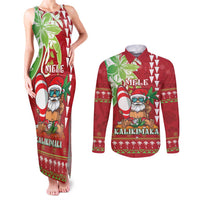 Personalised Hawaii Christmas Couples Matching Tank Maxi Dress and Long Sleeve Button Shirt Funny Santa Claus Surf Mele Kalikimaka LT05 Red - Polynesian Pride