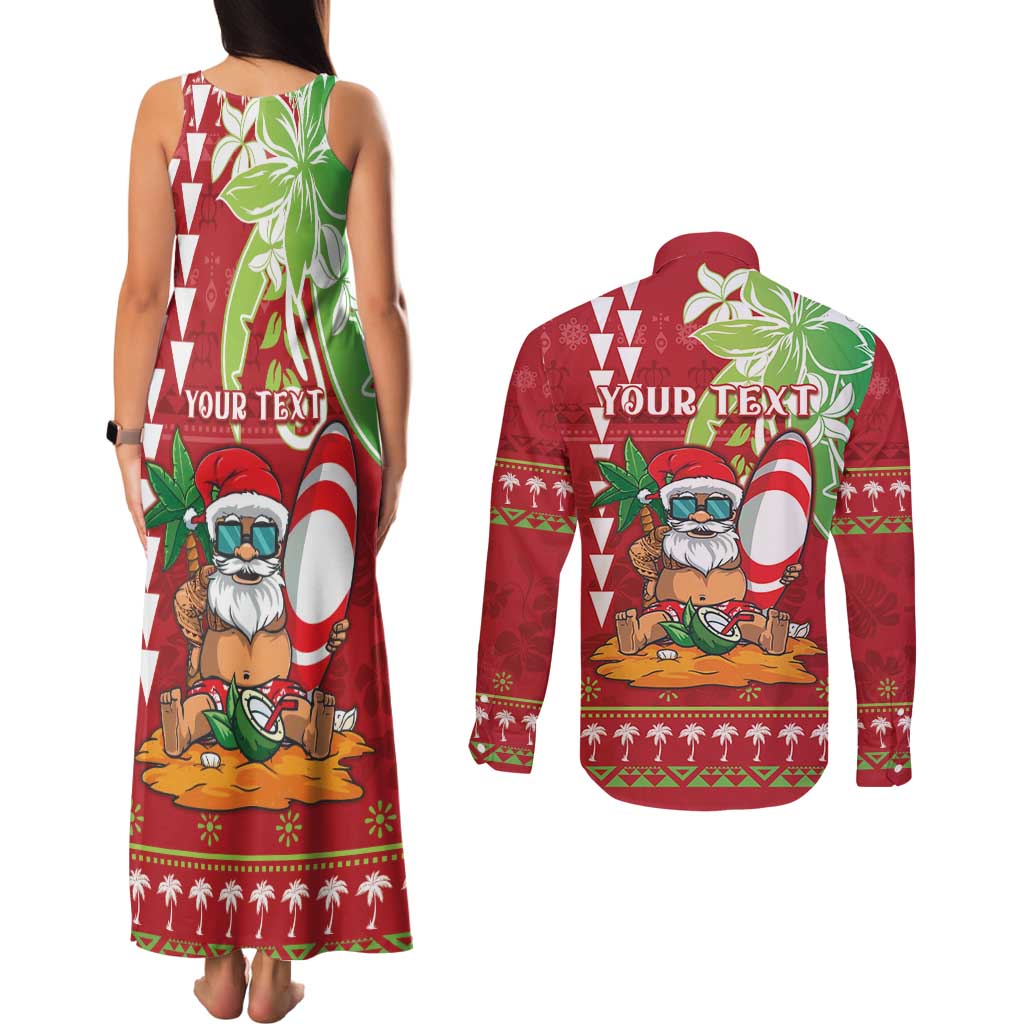 Personalised Hawaii Christmas Couples Matching Tank Maxi Dress and Long Sleeve Button Shirt Funny Santa Claus Surf Mele Kalikimaka LT05 - Polynesian Pride