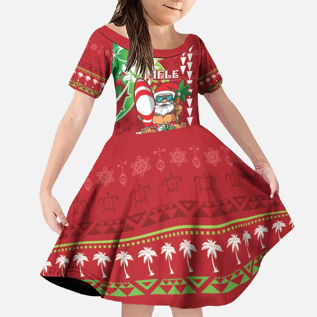 Personalised Hawaii Christmas Family Matching Mermaid Dress and Hawaiian Shirt Funny Santa Claus Surf Mele Kalikimaka LT05 Daughter's Dress Red - Polynesian Pride