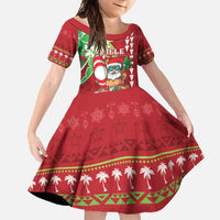 Personalised Hawaii Christmas Family Matching Tank Maxi Dress and Hawaiian Shirt Funny Santa Claus Surf Mele Kalikimaka LT05 Daughter's Dress Red - Polynesian Pride