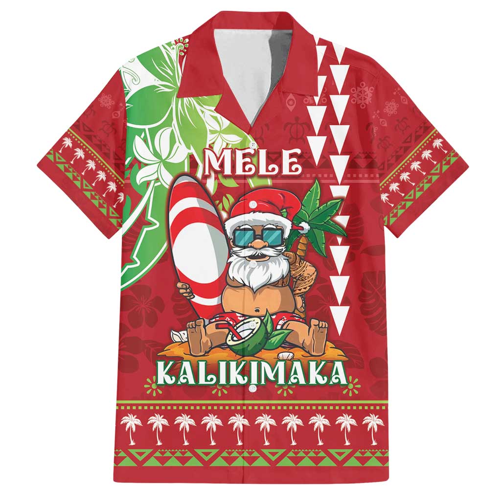 Personalised Hawaii Christmas Family Matching Tank Maxi Dress and Hawaiian Shirt Funny Santa Claus Surf Mele Kalikimaka LT05 Dad's Shirt - Short Sleeve Red - Polynesian Pride