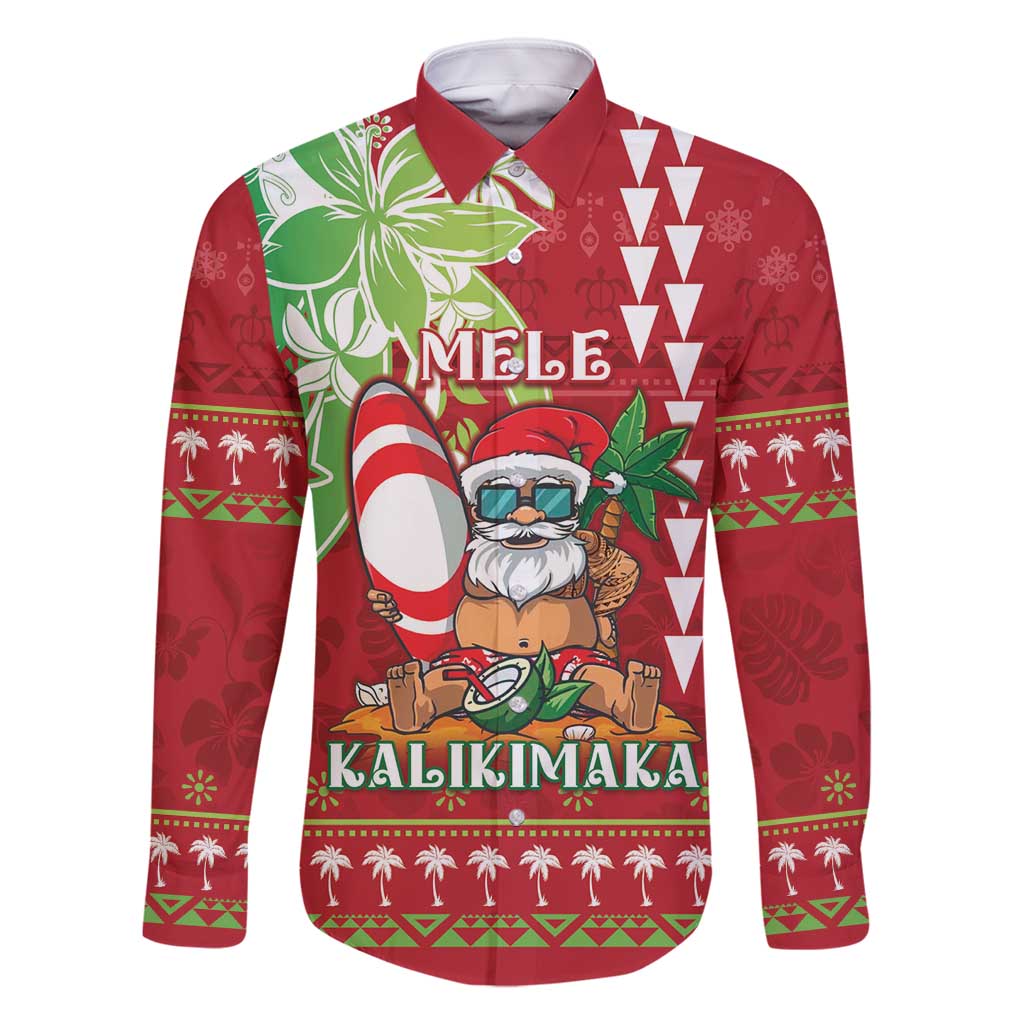 Personalised Hawaii Christmas Family Matching Tank Maxi Dress and Hawaiian Shirt Funny Santa Claus Surf Mele Kalikimaka LT05 Dad's Shirt - Long Sleeve Red - Polynesian Pride