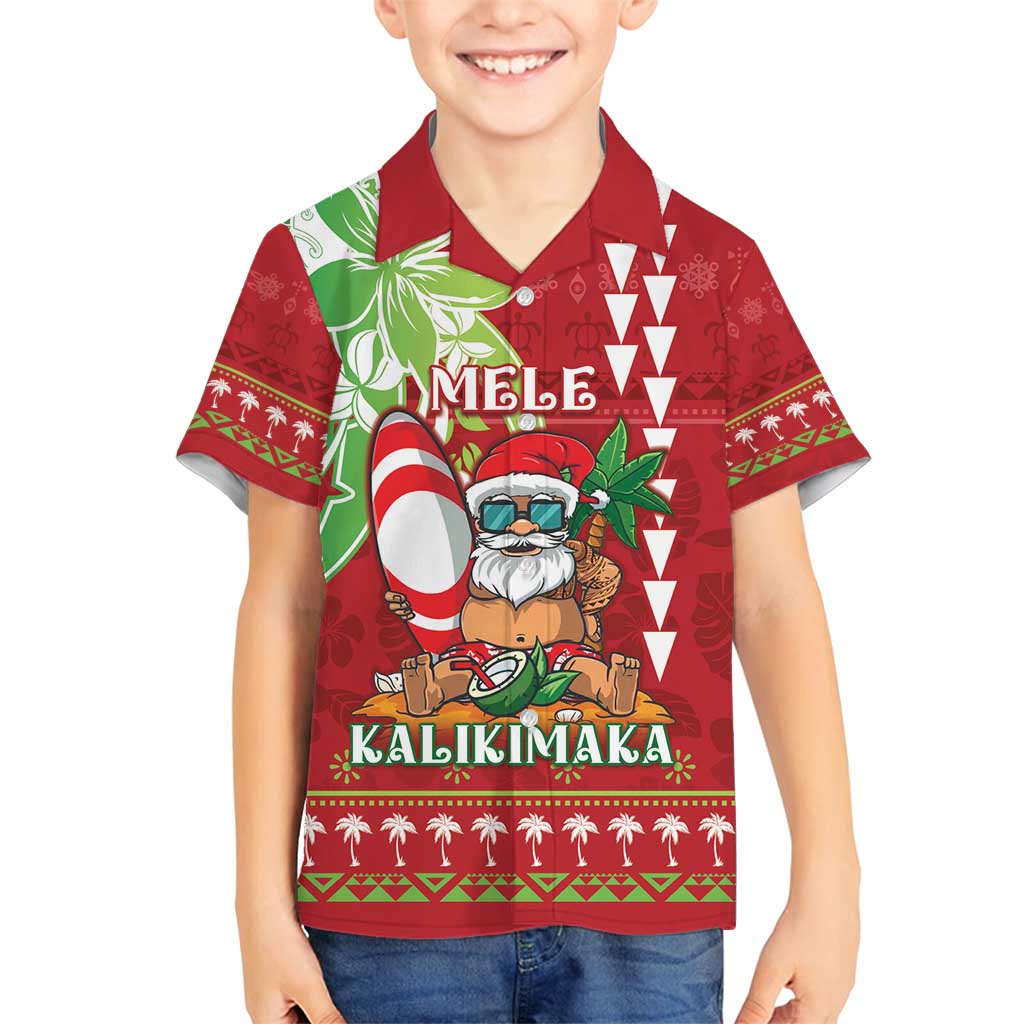 Personalised Hawaii Christmas Family Matching Tank Maxi Dress and Hawaiian Shirt Funny Santa Claus Surf Mele Kalikimaka LT05 Son's Shirt Red - Polynesian Pride