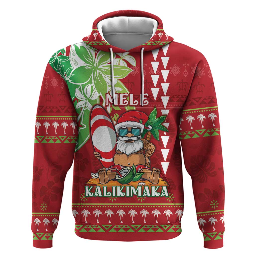 Personalised Hawaii Christmas Hoodie Funny Santa Claus Surf Mele Kalikimaka LT05 Pullover Hoodie Red - Polynesian Pride