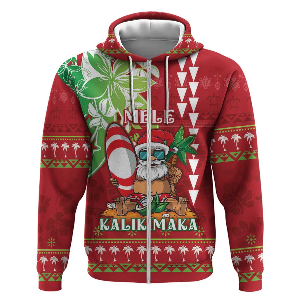 Personalised Hawaii Christmas Hoodie Funny Santa Claus Surf Mele Kalikimaka LT05 Zip Hoodie Red - Polynesian Pride