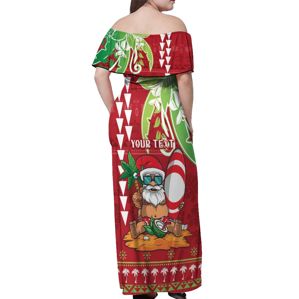 Personalised Hawaii Christmas Off Shoulder Maxi Dress Funny Santa Claus Surf Mele Kalikimaka