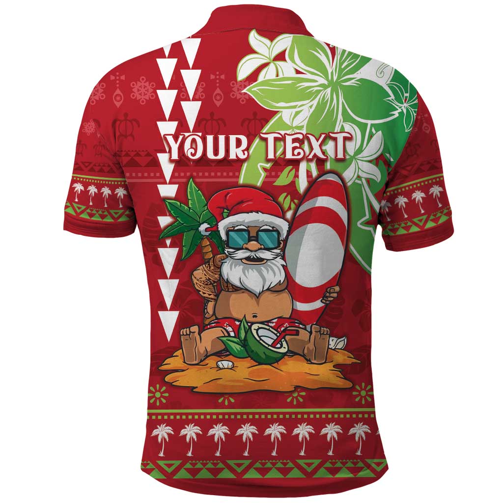 Personalised Hawaii Christmas Polo Shirt Funny Santa Claus Surf Mele Kalikimaka