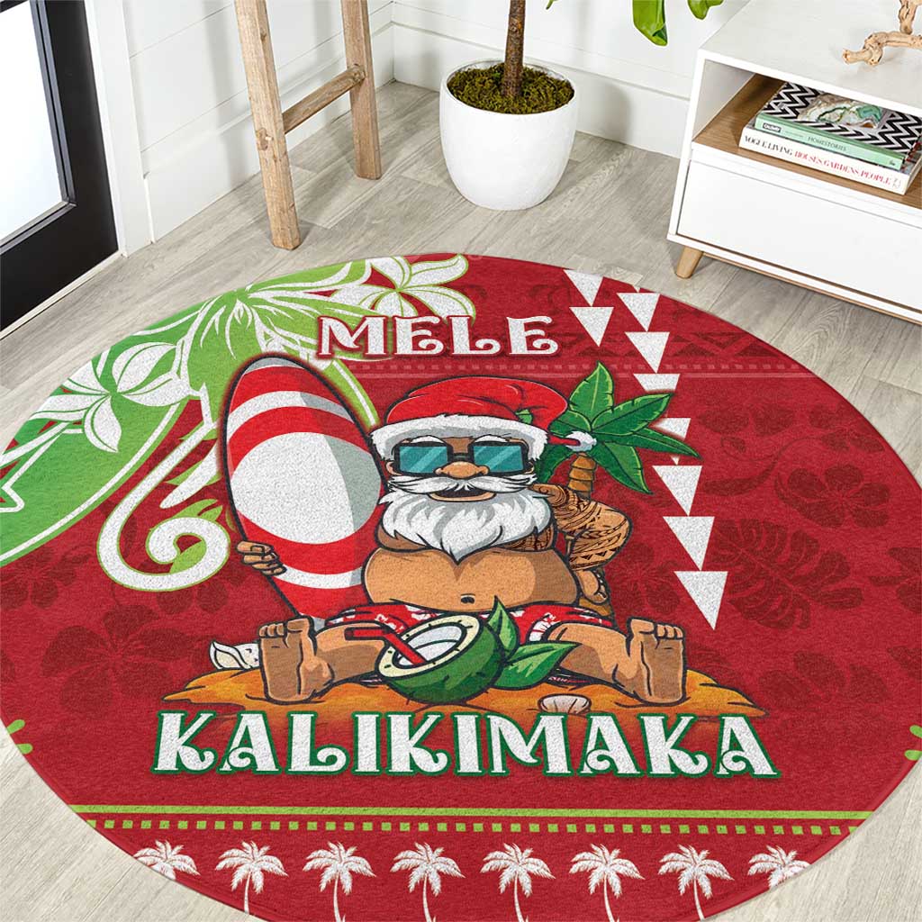 Hawaii Christmas Round Carpet Funny Santa Claus Surf Mele Kalikimaka LT05 Red - Polynesian Pride