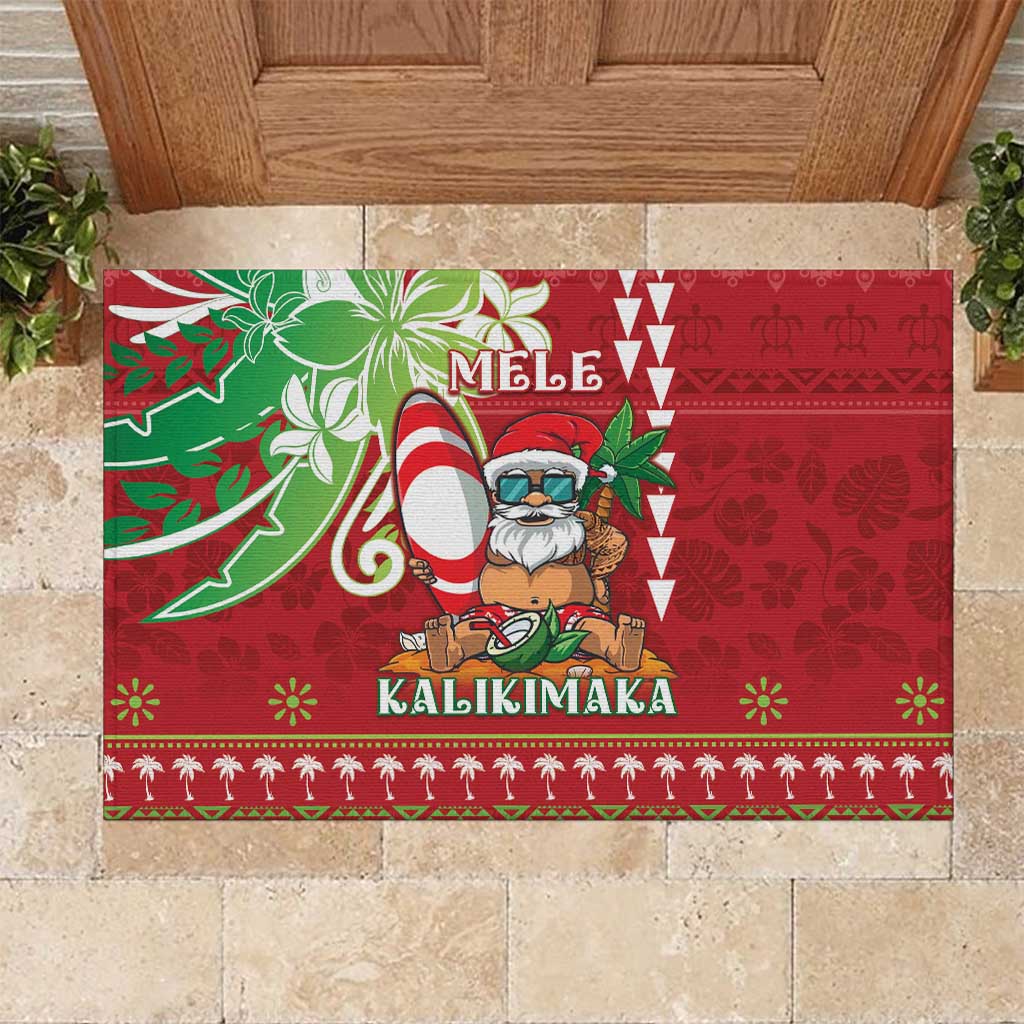 Hawaii Christmas Rubber Doormat Funny Santa Claus Surf Mele Kalikimaka