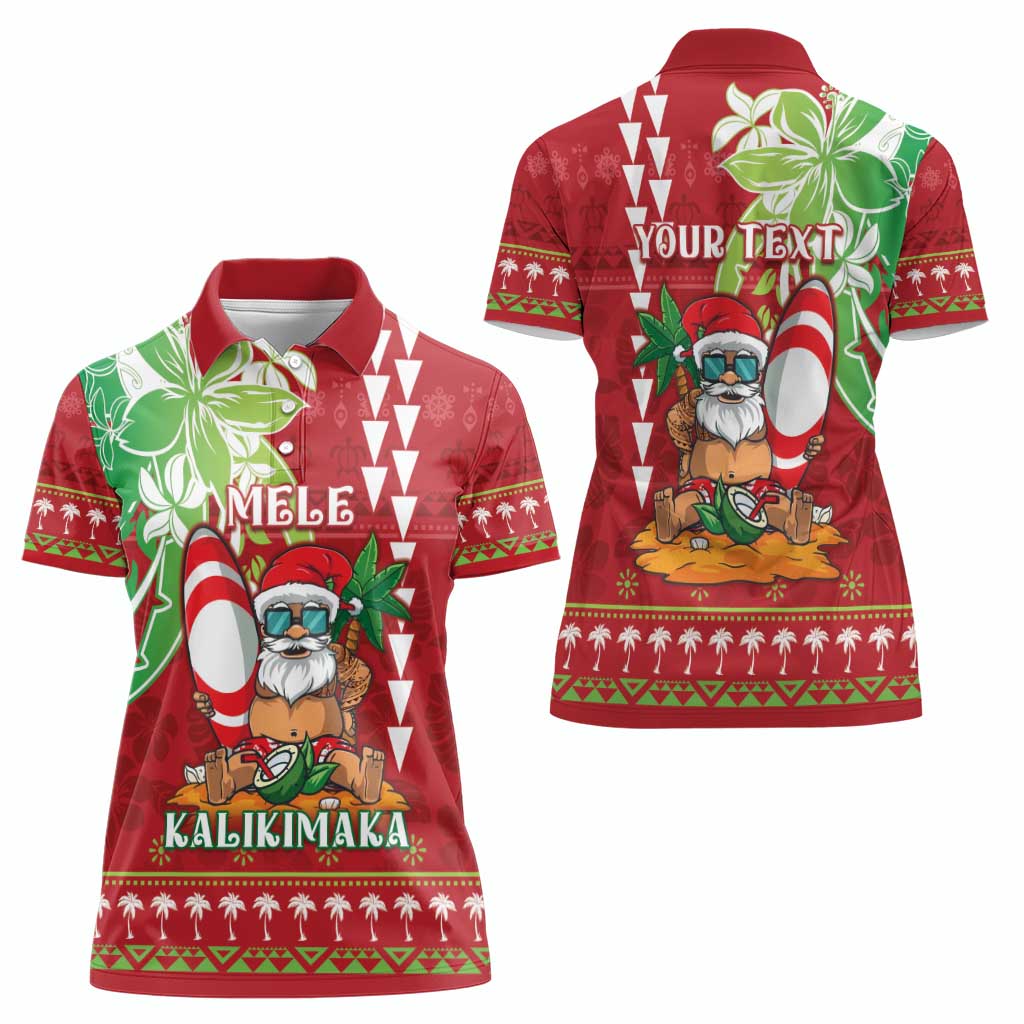 Personalised Hawaii Christmas Women Polo Shirt Funny Santa Claus Surf Mele Kalikimaka