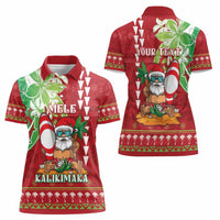 Personalised Hawaii Christmas Women Polo Shirt Funny Santa Claus Surf Mele Kalikimaka